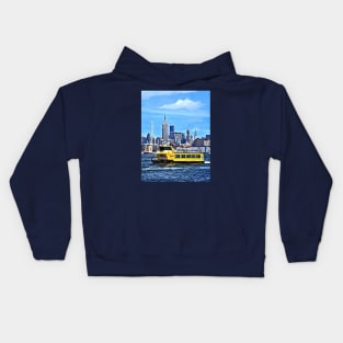 Manhattan NY - Ferry In Front Manhattan Skyline Kids Hoodie